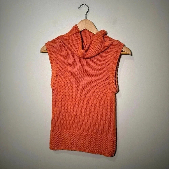 Tangerine knitted cowl neck short sleeve tunic sweater S - Picture 2 of 5